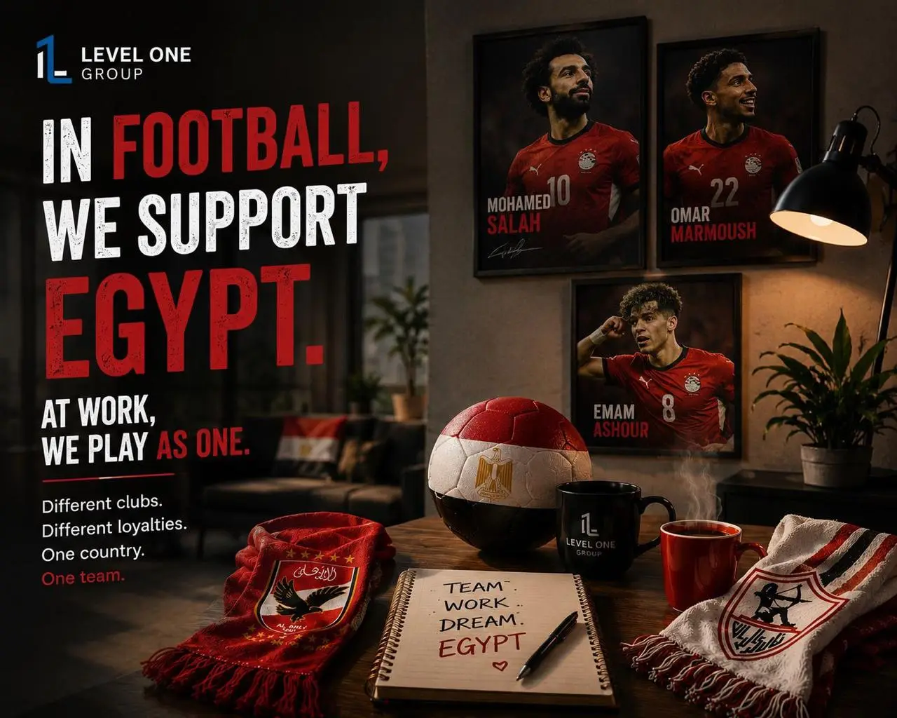In football, we support Egypt. At work, we play as one